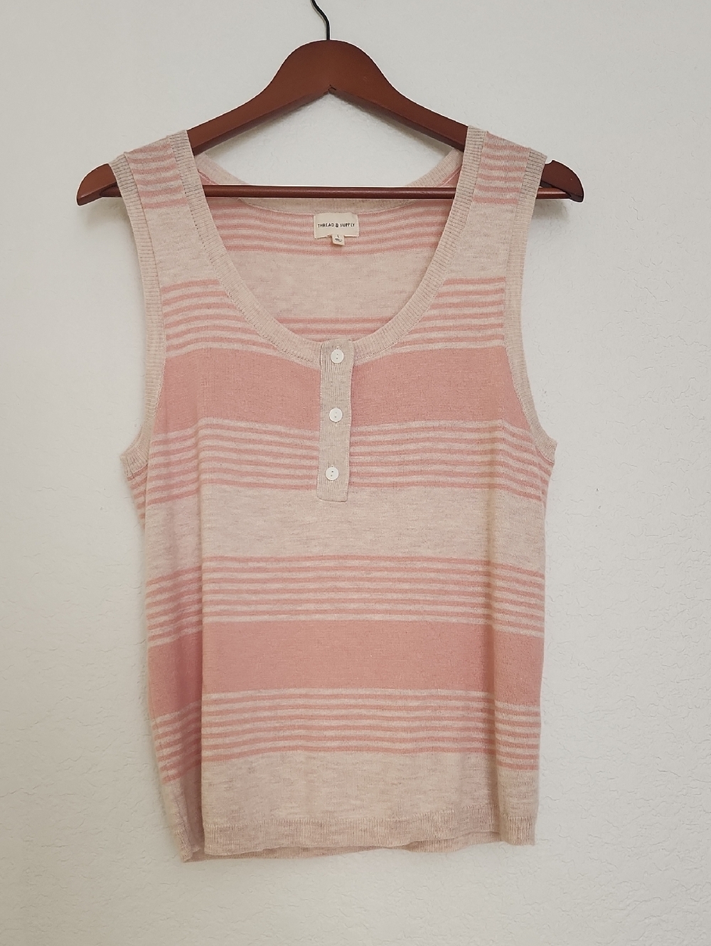 Thread & Supply Pink and Cream Striped Knit Tank Soft , Light Size L